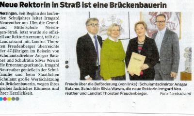Foto zur Meldung: Frau Neureuther wird offiziell zur Rektorin ernannt