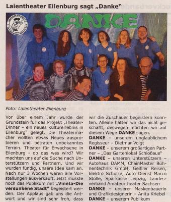 Meldung: Amtsblatt: Laientheater Eilenburg sagt "Danke"