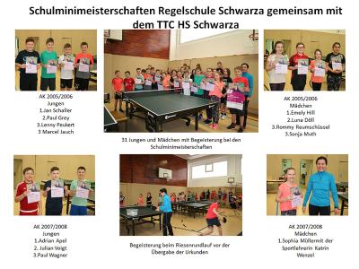 Schulminimeisterschaften Regelschule Schwarza gemeinsam mit dem TTC HS Schwarza