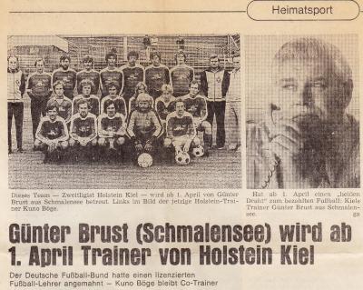 Foto zur Meldung: Vor 40 Jahren: Der Schmalenseer Fußballlehrer Günter Brust übernimmt Holstein Kiel