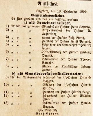 Gemeindevorsteherwahl - Johannes Detlef Harder SKWB 23.09.1899