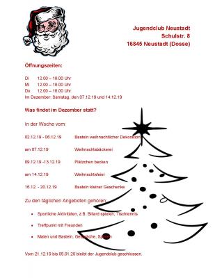 Veranstaltungen im Jugendclub Neustadt im Dezember