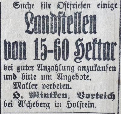 Landstellen für Ostfriesen SKTB 22.02.1910