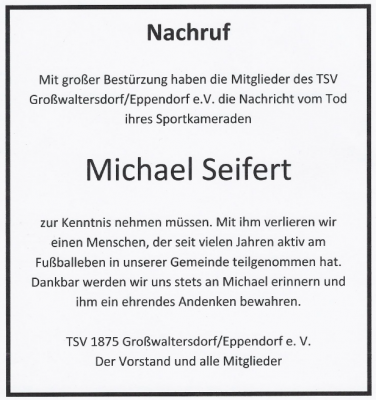 Trauer um Michael Seifert