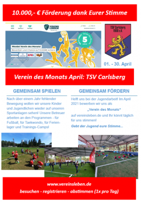 Deine Stimme für den TSV Carlsberg Los geht’s … 01. bis 30. April 2021!