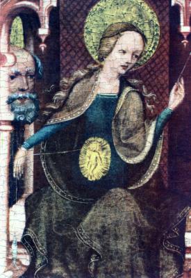 Die spinnende Maria als schwangere Gottesmutter mit ihrem Ehemann Joseph, Oberrheinisch