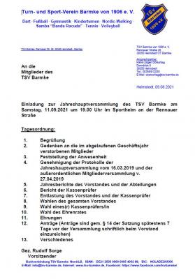 Foto zur Meldung: Einladung zur Jahreshauptversammlung des TSV Barmke am 11.09.2021