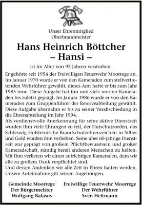 Foto zur Meldung: Trauer um Hans Böttcher
