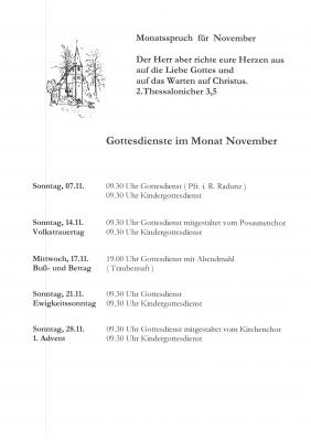 Gottesdienste der ev. Kirchengemeinde Dietersweiler im November