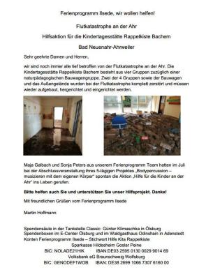 Ferienprogramm :Hilfsaktion KiTa Rappelkiste