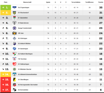 Bezirksliga: Tabelle, Salzstetten auf dem 3. Platz