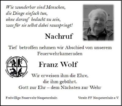 Nachruf Franz Wolf