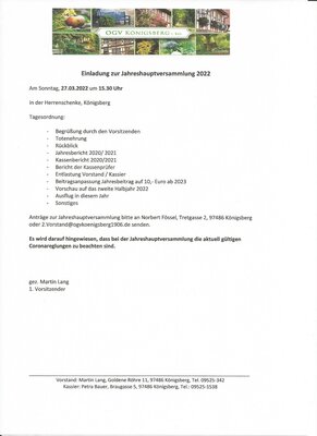 Bericht zur Jahreshauptversammlung am 27.03.2022