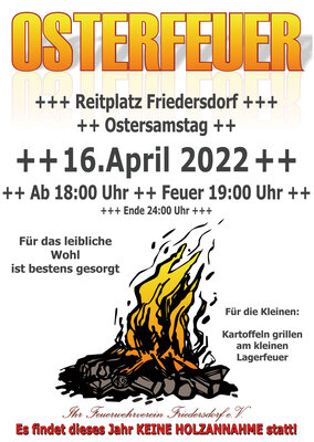 Meldung: Osterfeuer am 16. April 2022 auf dem Reitplatz