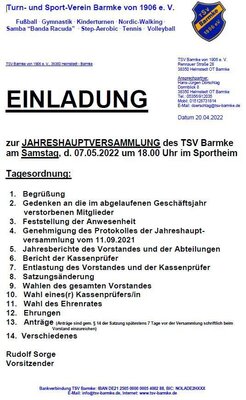 Jahreshauptversammlung des TSV Barmke