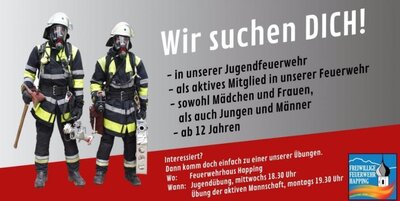 Jetzt Ausbildung zum Feuerwehrmann/-frau bei der Freiwilligen Feuerwehr Happing starten!