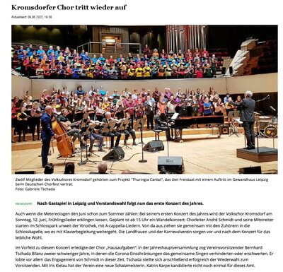 Foto zur Meldung: Kromsdorfer Chor tritt wieder auf...