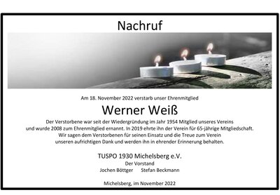 Nachruf zum Tod von Werner Weiß