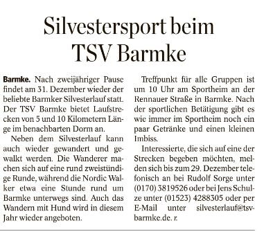 Silvestersport beim TSV Barmke