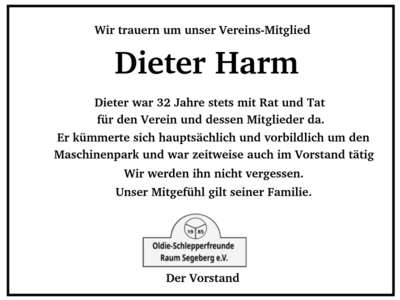 Traueranzeige Dieter Harm (Bild vergrößern)