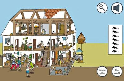 Die Mäusejagd im Halbspännerhaus ist eines von drei vertonten Wimmelspielen, das neu im Online-Angebot des Börde-Museums zu finden ist. Screenshot: boerde-museum.landkreis-boerde.de/ Ronny Schoof