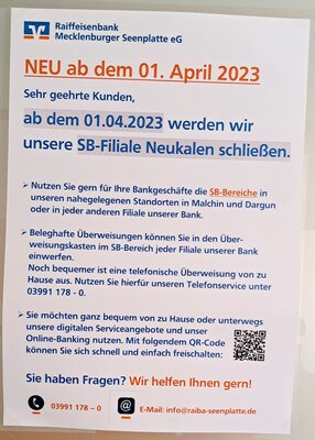 Foto zur Meldung: Schließung der Raiffeisenbank