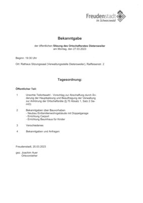 Bekanntgabe Ortschaftsratssitzung 27.03.23 (Bild vergrößern)