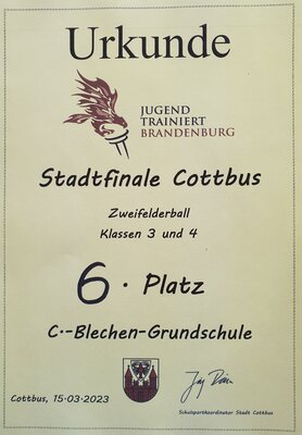 Zweifelderball - Stadtfinale Cottbus