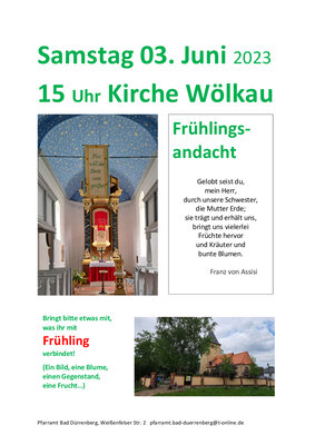 Plakat zur Frühlingsandacht 3. Juni in Wölkau (Bild vergrößern)