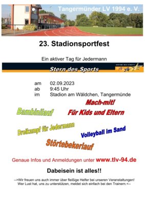 Stadionfest 2023 - Anmeldung nur noch am Wettkampftag. (Bild vergrößern)