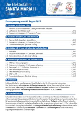 Die neuen Fährtarife ab 01.08.2023 (Bild vergrößern)