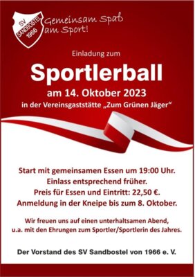 Einladung zum Sportlerball am 14.10.2023 (Bild vergrößern)
