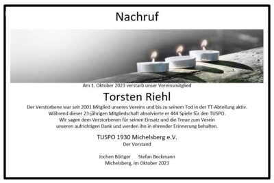 Nachruf zum Tod von Torsten Riehl