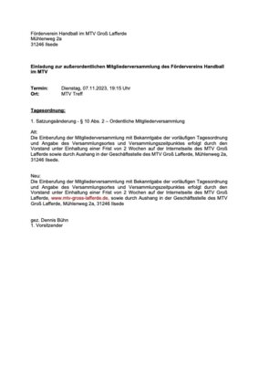 Einladung zur außerordentlichen Mitgliederversammlung des Fördervereins Handball im MTV Groß Lafferde (Bild vergrößern)