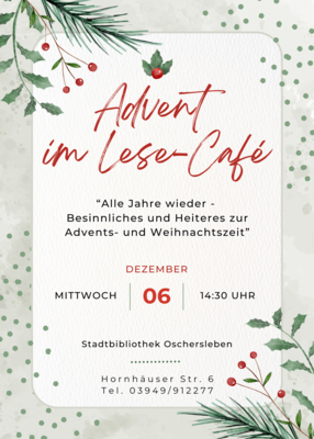 Advent im Lese-Café am 06.12.2023 um 14:30 Uhr