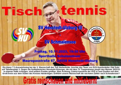 Foto zur Meldung: Tischtennis: Punktet der SVS am Freitag in Henstedt-Ulzburg?