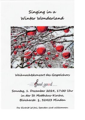 Weihnachtskonzert des Gospelchores "feel good" am 1. Dezember um 17 Uhr (Bild vergrößern)