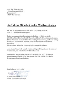 Aufruf vom Amt Bad Doberan-Land