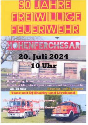20. Juli 2024 90jähriges Bestehen der Feuerwehr Hohenferchesar (Bild vergrößern)