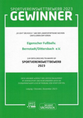 Der EFV 03 gewinnt beim Sportvereinswettbewerb des Freistaat Sachsen „So geht sächsisch.“