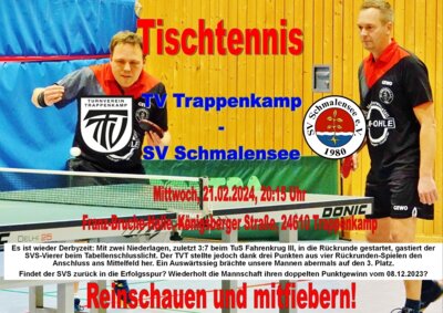 Tischtennis-Derby die Zweite: Der SVS muss beim TVT ran