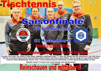 Foto zur Meldung: Saisonabschluss: SVS-Tischtennis trägt morgen Heimspiel aus