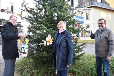 Die Jury der Weihnachtsbaum-Aktion (von links): Jochen Lindemann, Dr. Nina Freudenthal und Dietmar Thoden. Foto: Weselmann (Bild vergrößern)
