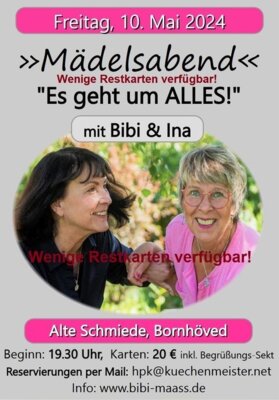 Foto zur Meldung: Noch wenige Restkarten: Mädelsabend am 10. Mai in der Alten Schmiede Bornhöved