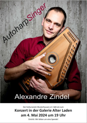 Vorschaubild zur Meldung: 4.5. 19 Uhr Konzert in der Galerie Alter Laden: AutoharpSinger Alexandre Zindel