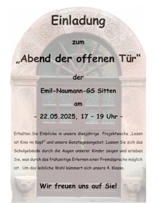 Einladung zum Abend der offenen Grundschultür