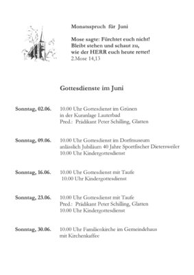 Gottesdienste der Ev. Kirchengemeinde im Juni (Bild vergrößern)