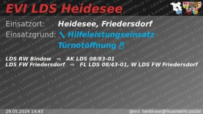 Meldung: Einsatz 29/2024 | Türnotöffnung für Rettungsdienst | Friedersdorf Cottbuser Ring