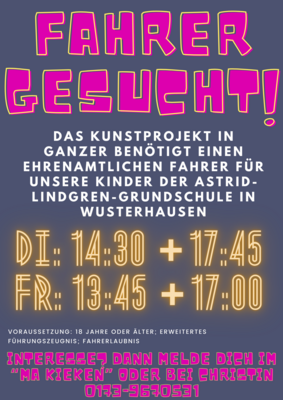 Foto zur Meldung: ehrenamtliche:r Fahrer:in für Kunstprojekt gesucht