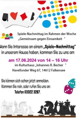 Spiele-Nachmittag am 17.06.2024 von 14-16 Uhr